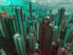Futuristic view of Hong Kong in 2125 (Midjourney), anaglyph 2