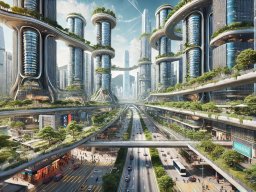 Futuristic aerial view of Hong Kong in 2125 (DALL-E) 3