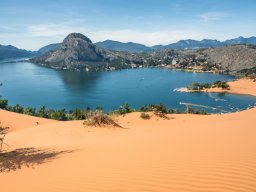 Desert, lake and mountains